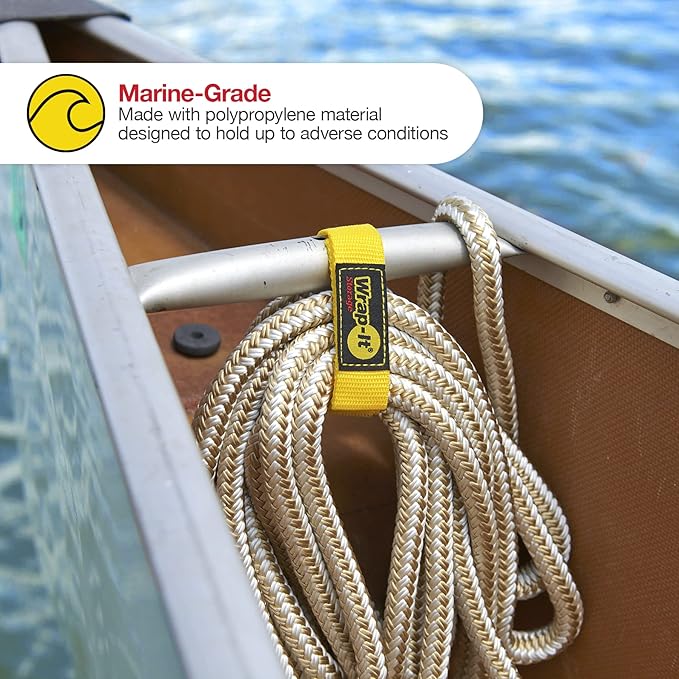 Quick-Straps by Wrap-It Storage - 12" (12 Pack) Yellow - Extension Cord Holder for RV and Boat Organizing