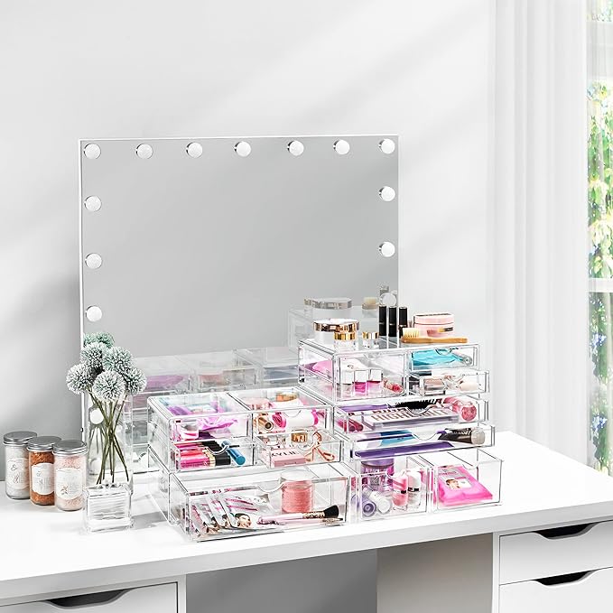 Sorbus Large Stackable Acrylic Drawers - 2 Clear Storage Drawers for Organizing Make up, Nail Polish, Hair Accessories, and Beauty Supplies - Makeup Organizer for Vanity, Bathroom Organizer Countertop