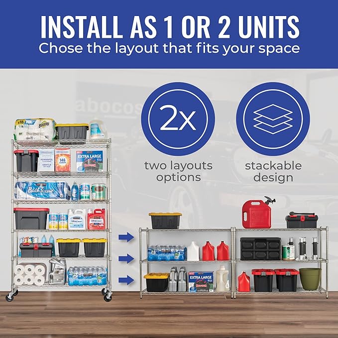 SafeRacks - NSF Certified Storage Shelves, Zinc, Heavy Duty Steel Wire Unit with Adjustable Feet, Garage or Bakers Rack, Kitchen, Pantry Shelf - (14"x30"x60" 5-Tier) (Silver)