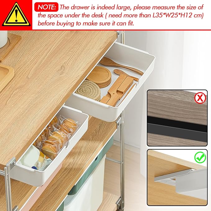 Poeland Under Desk Drawer Self-Stick Storage Organizer for Office Home School Large Size White