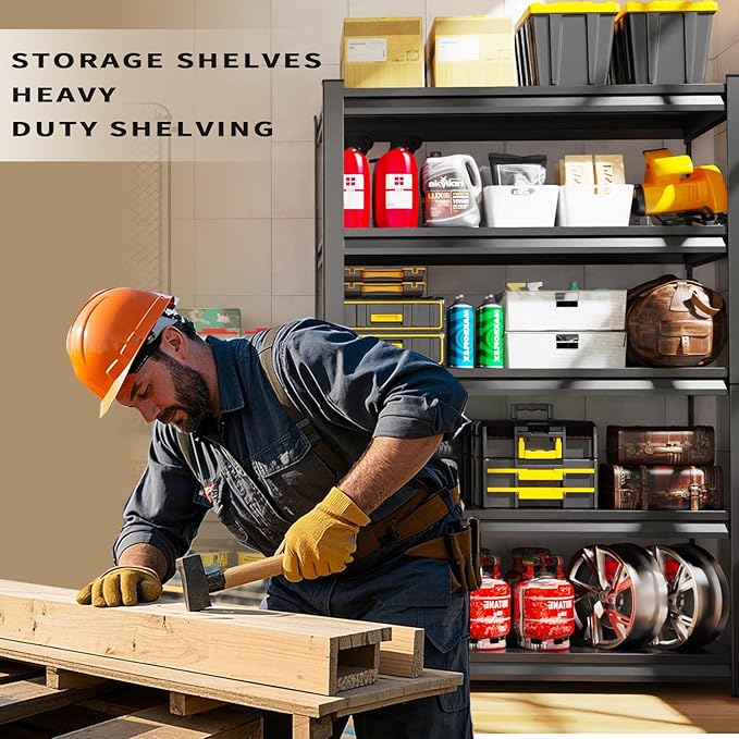 81" H Garage Shelving Heavy Duty Storage Shelves Adjustable Garage Shelves 5 Tier Metal Shelving Unit Utility Rack Shelf for Storage Warehouse Pantry (81 "H x 46 "W x 20" D)