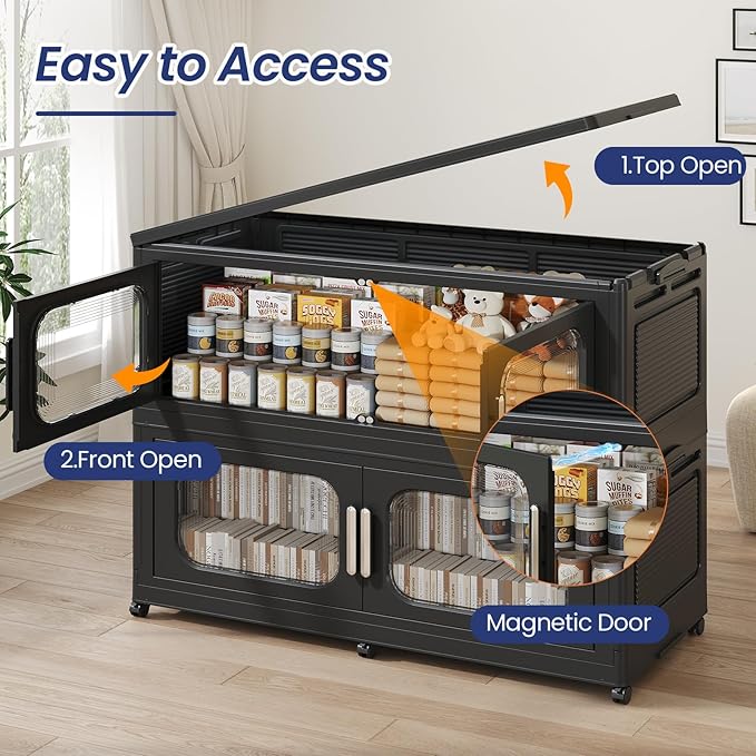 150GAL Extra Large Storage Bins with Lid, 600QT Storage Bins with Wheels, Folding Closet Organizer, Stackable Collapsible Plastic Storage Containers for Home, Office, Kitchen, 3Pack Black