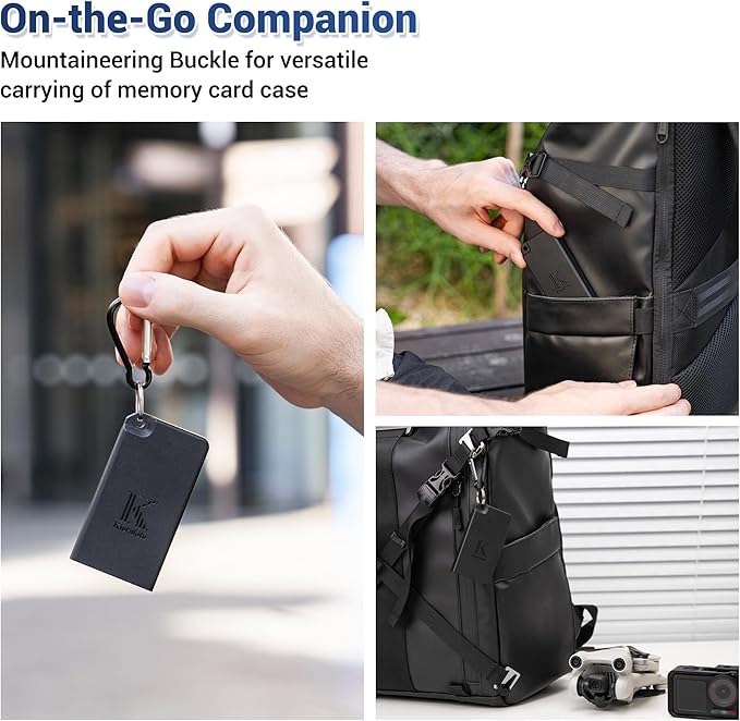Pop-up Small Memory Card Case Holder for 2 SD SDHC SDXC Cards & 2 CFexpress Type A Cards with Carabiner, Portable Anti-Shock Splash-Proof SD CFA Card Case Storage Protector Organizer Keeper Container