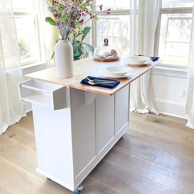 PHI VILLA Kitchen Island on Wheels Portable Kitchen Cart with Drop Leaf, Rolling Kitchen Island with Storage