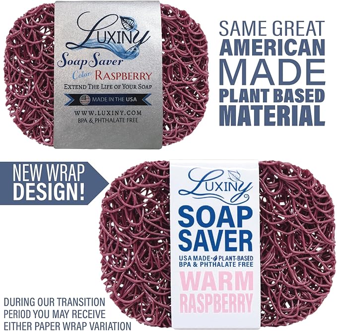 Soap Savers for Bar Soap, American Made by Luxiny, Lifts Soap in Soap Dishes & Shower Soap Holders -Handmade Soap Lasts Longer -Made from Plant Based Materials (Raspberry)