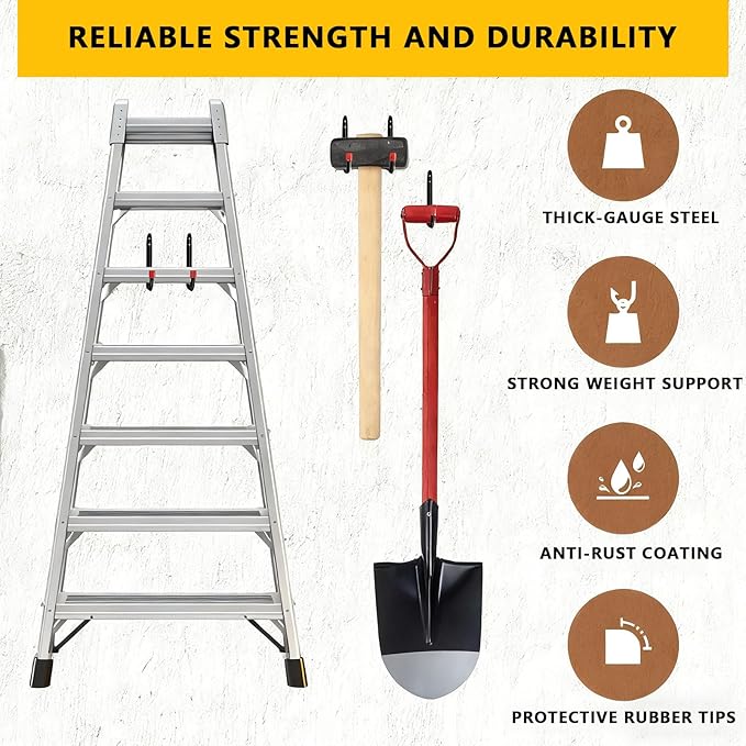 6 Pack Garage Hooks Heavy Duty with EVA Pads and Rubber End Caps, 5.98inch Steel Kayak Storage Hooks for Hanging Bikes, Ladders, Folding Chairs and Garden Tools