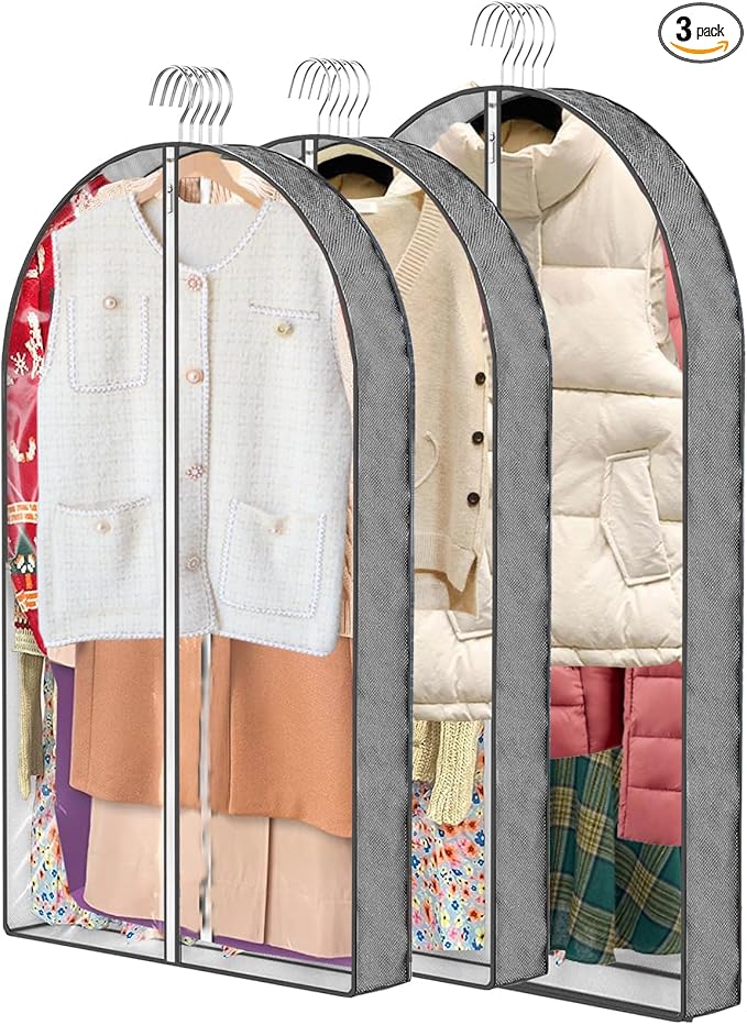 3 Pcs Garment Bags, 40" & 50" PEVA Moth-Proof Breathable Dust Cover, Hanging Clothes Covers with Bedroom, Suits, Padded Clothes, Shirts Prevent Dust