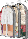 3 Pcs Garment Bags, 40" & 50" PEVA Moth-Proof Breathable Dust Cover, Hanging Clothes Covers with Bedroom, Suits, Padded Clothes, Shirts Prevent Dust