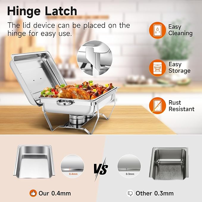 Rengue 9.5 QT Chafing Dishes, 4 Pack High Premium Stainless Steel Complete Set, Rectangular Chafing Dish Buffet Set, Heating and Cooling Chafing Dish for Gatherings Banquet, Buffet, Party, Wedding