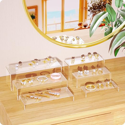NIUBEE Acrylic Display Riser, 6 Pcs 9" Large Acrylic Risers, 2 Set Clear Rectangular Stands for Candy Dessert Cupcakes, Collectibles Display Stands Shelf for Display for Funko POP Figures