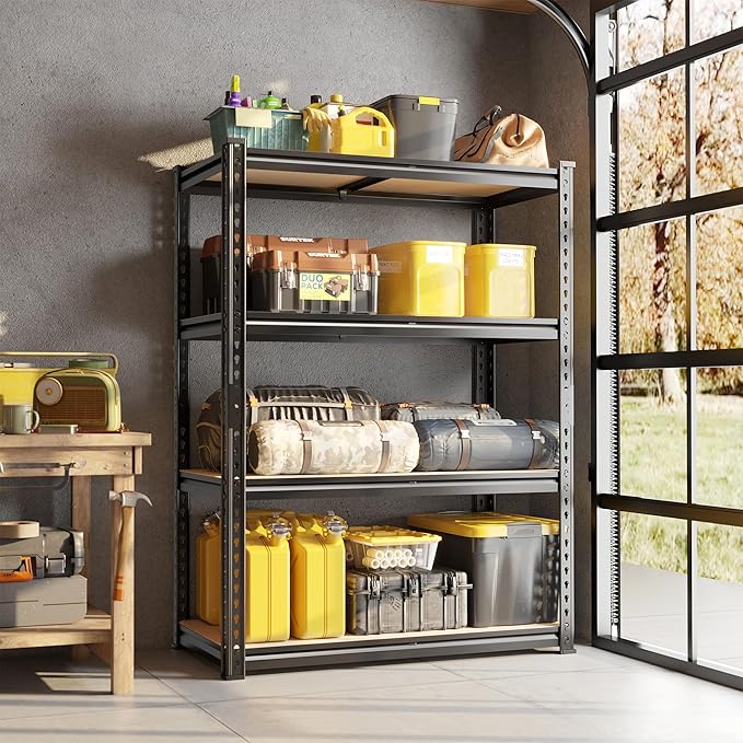 48" H Storage Shelves 31.5" W Garage Shelving Adjustable 1600LBS Metal Shelving Heavy Duty 4 Tier Garage Shelves for Pantry Kitchen Closet Basement Warehouse
