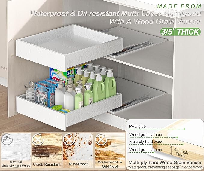MyLifeUNIT Wooden Pull Out Drawers for Kitchen Cabinets, 14"W Fully Assembled Pull Out Cabinet Organizer Shelves, Soft Close Slide Out Drawer for Cabinet