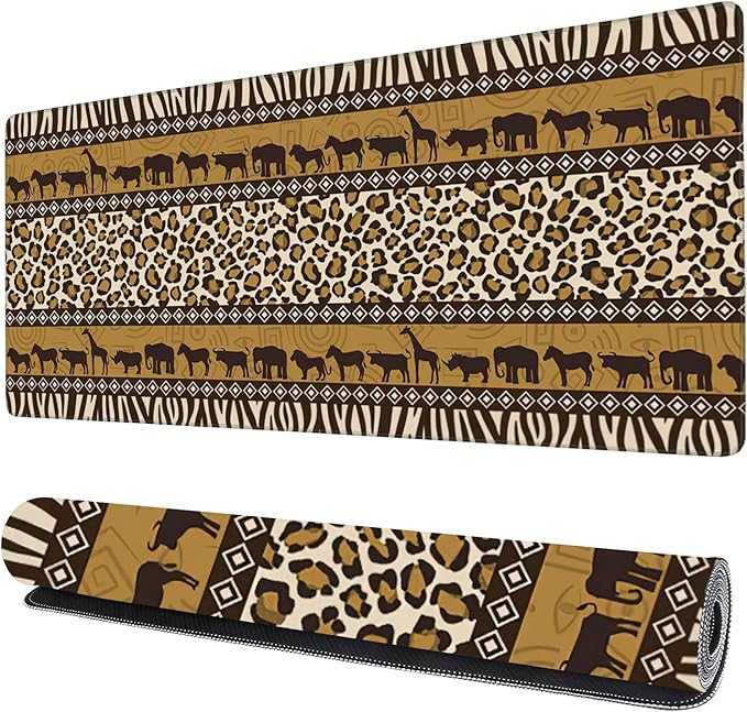 African Style Gaming Mouse Pad XXL Large Desk Mouse Pad Keyboard Mat with Stitched Edges Waterproof Non-Slip Desk Mat for Laptop,Keyboard,Computer 35.4 * 15.7 Inch