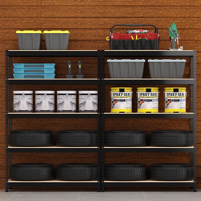 PrimeZone 48" W x 18" D x 72" H Garage Shelving Heavy Duty - Adjustable Metal Storage Shelves, 5 Tier Industrial Shelving Unit, Utility Shelf Rack for Basement, Warehouse, Pantry, Closet, Black, 4Pack