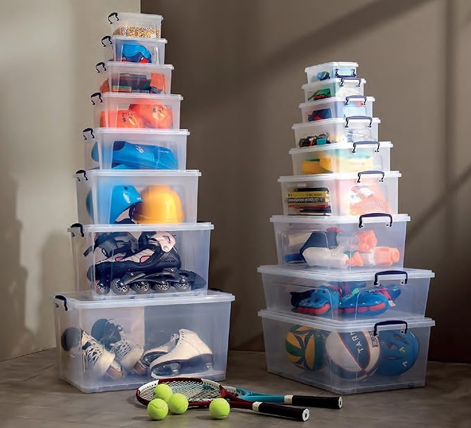 Superio Storage Bins with Lids- Clear Boxes for Organizing, Stackable Plastic Containers- BPA Free, Non-Toxic, Odor Free, Organizer for Home, Office, Dorm (6 Pack, 32 Qt (Wheeled))