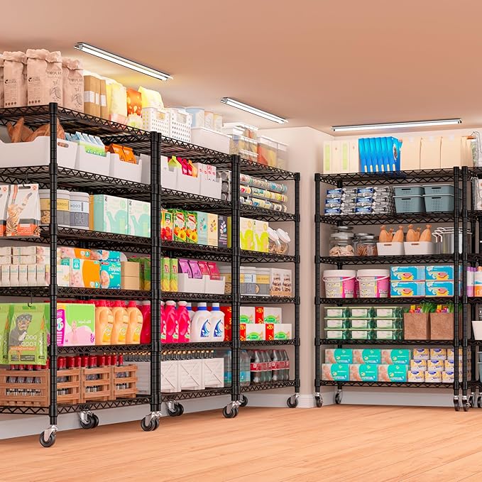 PrimeZone 6 Tier Wire Shelving with Wheels 78''H 1500lbs Storage Shelves NSF Certified Heavy Duty Steel Metal Shelf Adjustable Rolling Rack Kitchen Garage Closet Pantry Laundry 78''HX36''WX18''D 4Pcs
