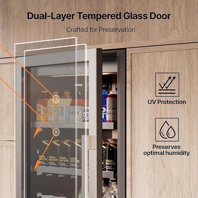 Ca'Lefort Beverage-Refrigerator 48 Inch, Tall Beverage Fridge Cellars Large Bar Drink Cabinet Built-in or Freestanding with Glass Door, Beer Cooler for Bottles and Cans Beer/Soda/Water/Wine