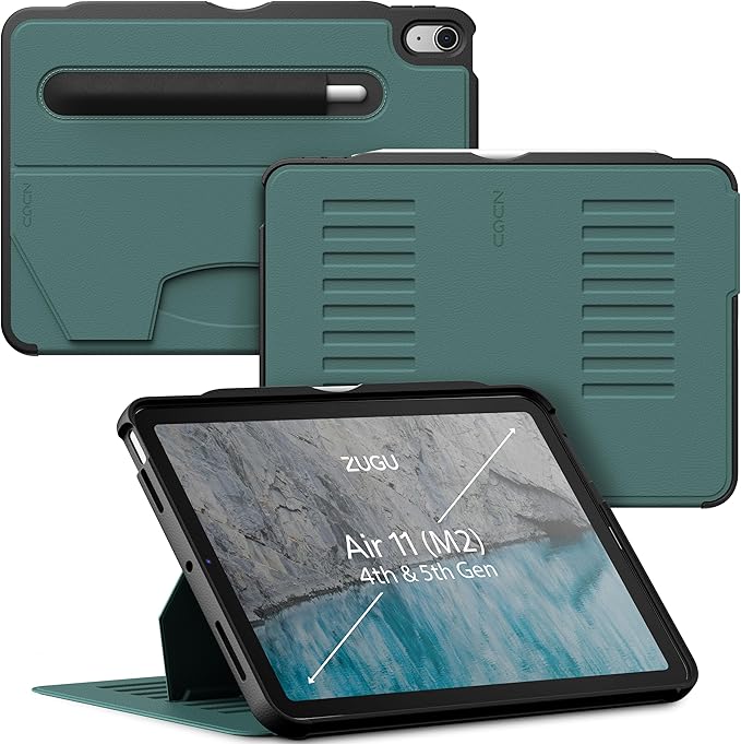 ZUGU CASE for iPad Air 11 (M3 2025 / M2 2024) iPad Air 4 & 5 10.9 Inch (2020/2022) - Protective, Ultra Thin, Magnetic Stand, Sleep/Wake Cover with Apple Pencil Charging & Storage - Pine