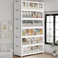 960QT Extra Large Stackable Storage Bins with Lid & Wheels & Doors, 240Gal Foldable Collapsible Closet Organizers, Plastic Cabinet Box Container Drawer for Home Kitchen Bedroom, 6Pack White