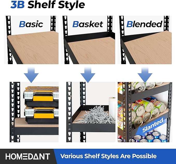 HOMEDANT 5-Tier Laminated Boltless Heavy Duty Metal Shelving Unit Adjustable Garage Storage Utility Rack Shelves Organization Multipurpose Shelf Warehouse Industrial (4, (M) 35.9" W, Black)