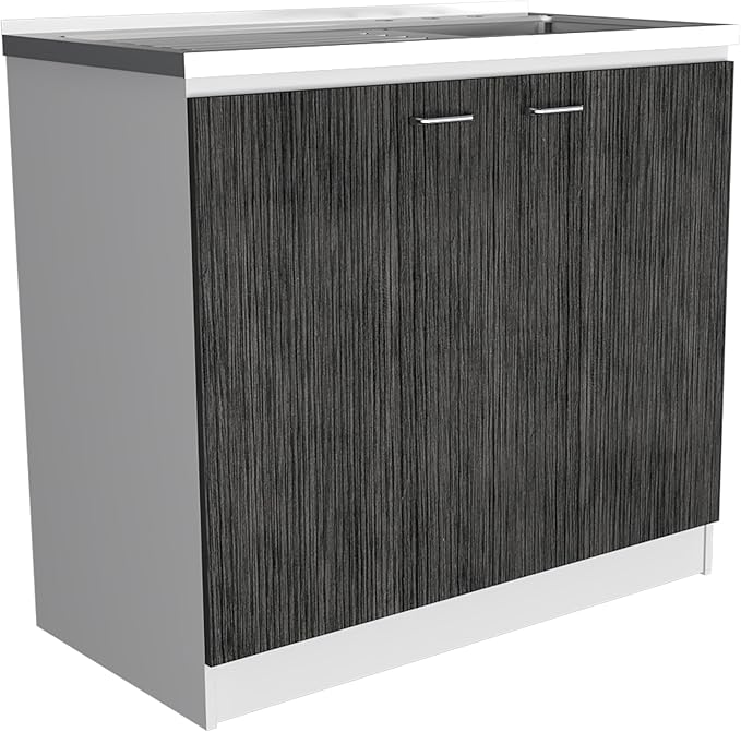 Tuhome Napoles Laundry Sink, Utility Sink with Stainless Steel Integrated Sink, Cabinet and Pull-Out Faucet Cabinet All in one for Laundry Room, Utility Room, Bathroom and Kitchen, White/Smokey Oak