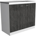 Tuhome Napoles Laundry Sink, Utility Sink with Stainless Steel Integrated Sink, Cabinet and Pull-Out Faucet Cabinet All in one for Laundry Room, Utility Room, Bathroom and Kitchen, White/Smokey Oak