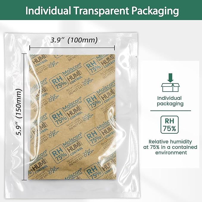 75% Two-Way Humidity Control Packs, 60 Gram 15 Pack for Storing 1 lb, Size 60 Moisture Control Packets Individually Wrapped, Humidifier Packs for Storage Containers Hydration Packets