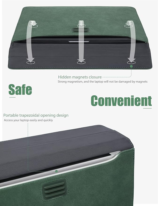 HYZUO 15 Inch Laptop Sleeve with Adjustable Stand Feature for MacBook Air 15 M4 A3241 M3 A3114 M2 A2941 2025-2023, MacBook Pro 15, 15" Surface Laptop 7/6/5/4, with Carrying Pouch, Midnight Green