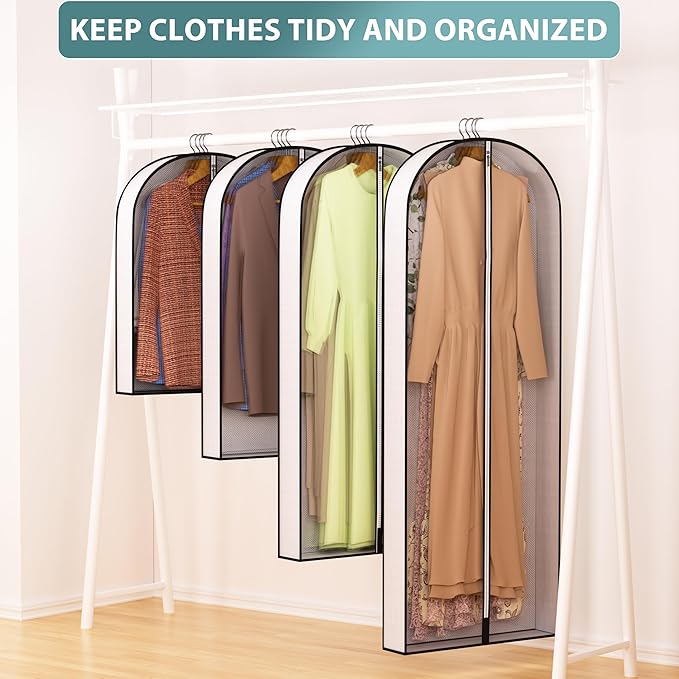 32” Garment Bags for Hanging Clothes 4” Gusseted - with Clear Window, Breathable Fabric, Metal Zipper, Suit Coat Fur Protector for Closet storage, clothes Season Off, Moving, 3 Pack