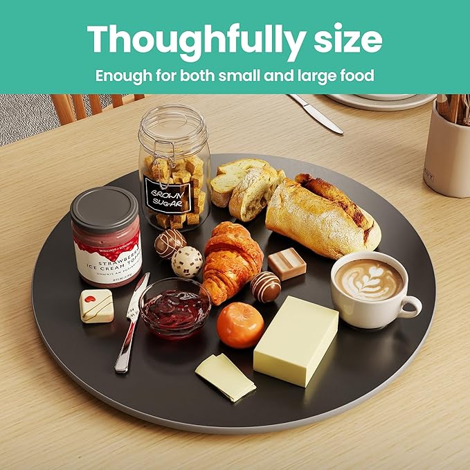 11.8" Lazy Susan Turntable – 360° Sinteredstone Silent Anti-Slip Turntable, Table Top Centerpiece for Kitchen, Pantry, Spice Rack, Refrigerator & Dining Table, Black