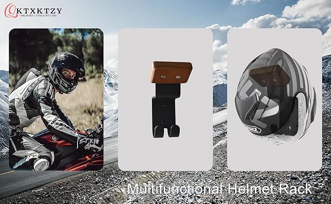 Motorcycle Helmet Rack, Heavy Duty Helmet Holder on Wall for Motorcycles Keys Gloves (2)