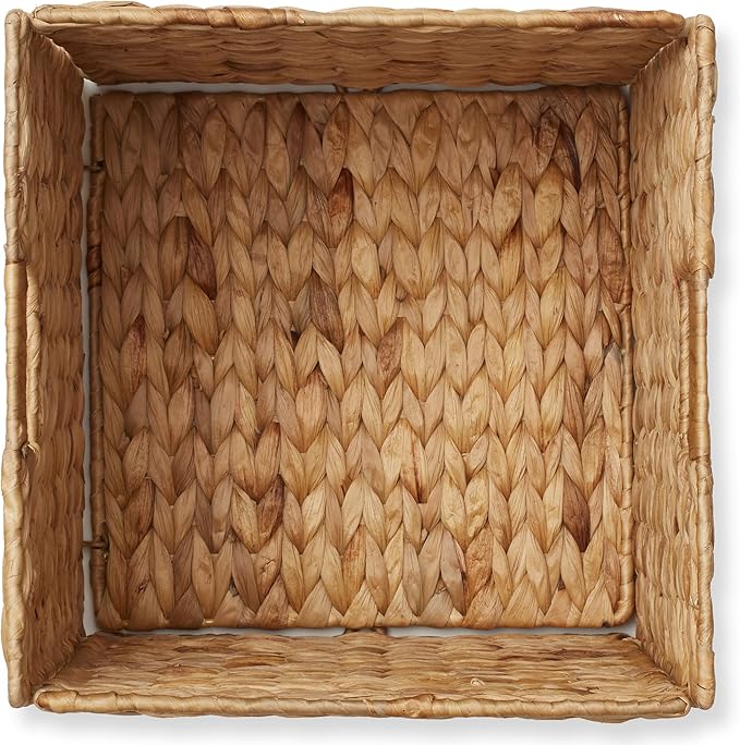 Casafield 13" x 13" Water Hyacinth Storage Baskets, Natural - Set of 6 Collapsible Cube Organizers, Woven Bins for Bathroom, Bedroom, Laundry, Pantry, Shelves