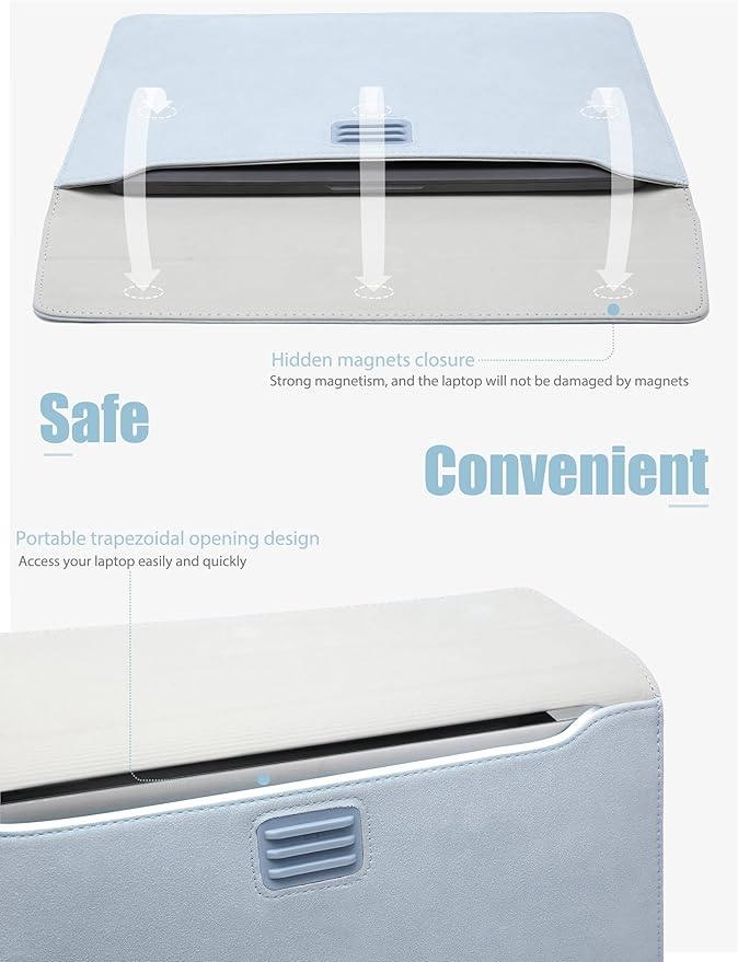 HYZUO 15 Inch Laptop Sleeve with Adjustable Stand Feature for MacBook Air 15 M4 A3241 M3 A3114 M2 A2941 2025-2023, MacBook Pro 15, 15" Surface Laptop 7/6/5/4, with Carrying Pouch, Pale Blue