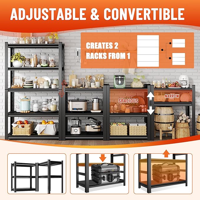 Kitchen Storage Rack，5 Tier Shelving Unit，Metal Adjustable Shelf，1650LBS Steel Shelving Rack，Storage Racks for Kitchen Bathroom Pantry Closet Laundry (5TIER-13.8" D*19.7" W*54" H)