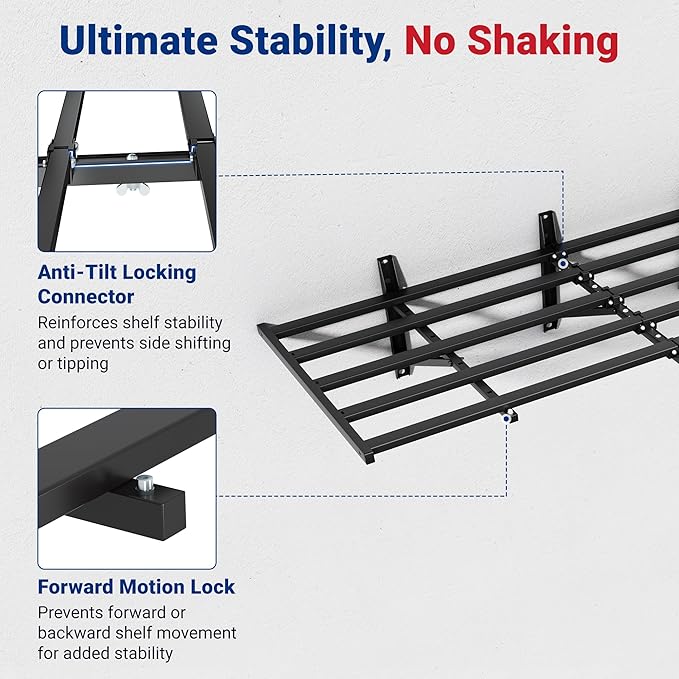 FLEXIMOUNTS 2-Pack 2x6ft Heavy Duty Garage Wall Shelving, 800lbs Capacity, Garage Shelving Wall Mounted with 8 Hooks, Storage for Power Tools, Garden Supplies, Storage Bins, Lite Series