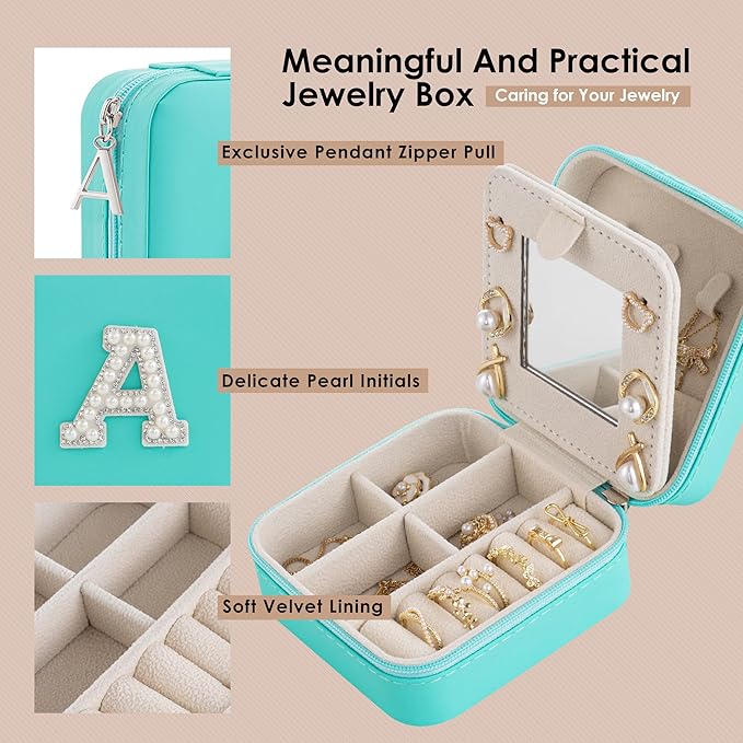 Birthday Gifts For Women - Initial Jewelry Box, Travel Jewelry Case, Small Travel Organizer, Graduation & Bridesmaid Gifts