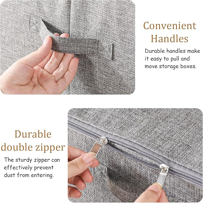 Underbed Storage Box Containers with Lid, Foldable Blanket Baskets, Home Underbed Organization for Organizing Clothes, Shoes, Pillows, 17.7x13.7x9.8Inches, Grey, 2 Pack