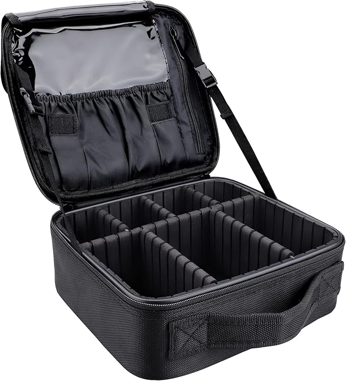 JOURMON Travel Makeup Bag, Large Capacity Cosmetic Train Case for Women Portable Pouch Open Flat Artist Brushes Toiletry Jewelry Digital Organizer Storage Bag with Adjustable Dividers