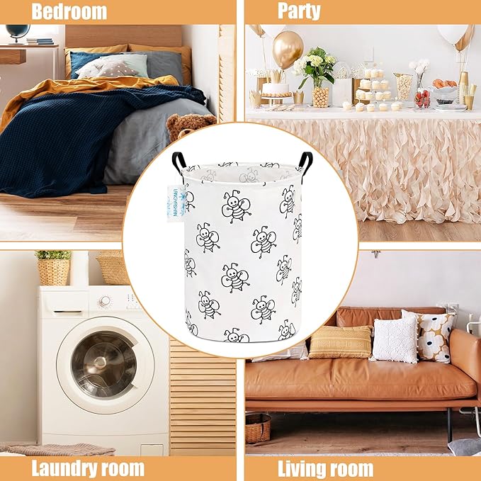 LANGYASHAN Laundry Basket Canvas Fabric Collapsible Organizer Basket for Storage Bin Toy Bins Gift Baskets Bedroom Clothes Children Nursery Hamper (Bee)