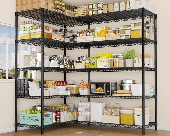 PrimeZone 2 Pack 72"W x 16''D x 76''H Metal Storage Wire Shelves - 5 Tier Heavy Duty Standing Garage Shelving Unit, Adjustable Steel Wire Rack Utility Shelf for Warehouse Kitchen Pantry Corner, Black