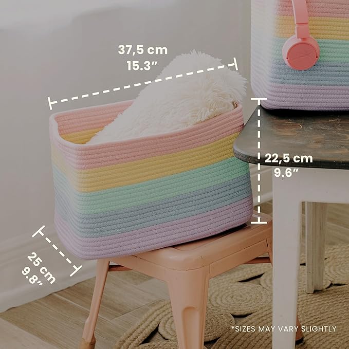 OrganiHaus Set of 3 Pastel Rainbow Woven Storage Baskets for Shelves, Decorative Organizer Bins for Kids Room, Nursery & Classroom, Colorful Toy Storage Basket for Playroom Decor – 15x9x10 inches