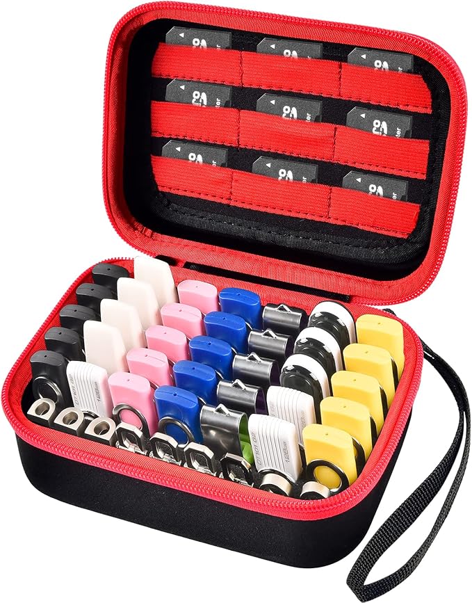 USB Flash Drive Case, Thumb Drive, Memory Card SD SDXC SDHC Card Holder Organizer, Electronic Accessories Storage Bag for SanDisk/SamData/Samsung/TOPESEL/PNY/Memory Stick/YubiKey - Red(Box Only)