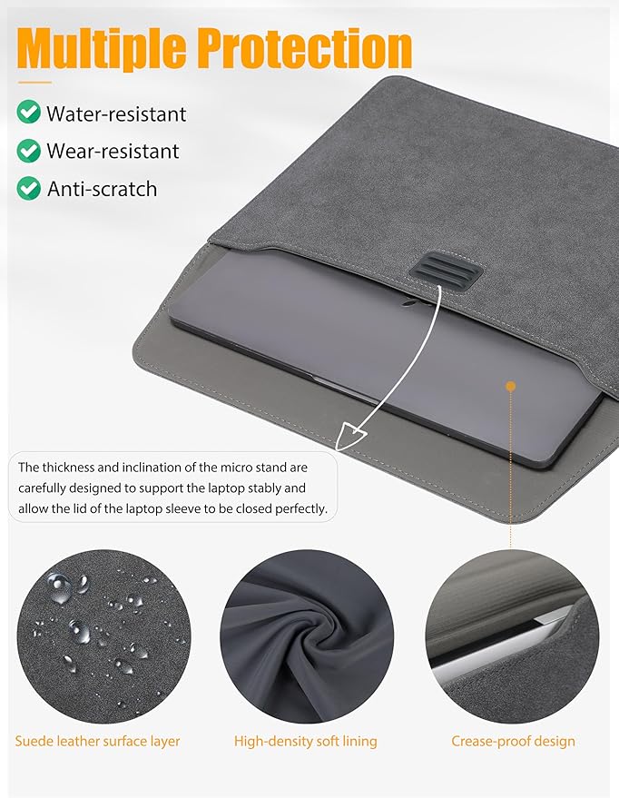 HYZUO 13 Inch Laptop Sleeve with Adjustable Stand for MacBook Air 13 M4 M3 M2 M1 2025-2018, MacBook Pro 13 M2 M1 2025-2016, Surface Pro, iPad Pro/Air 13 M4 M3 M2, XPS 13, with Pouch, Space Gray