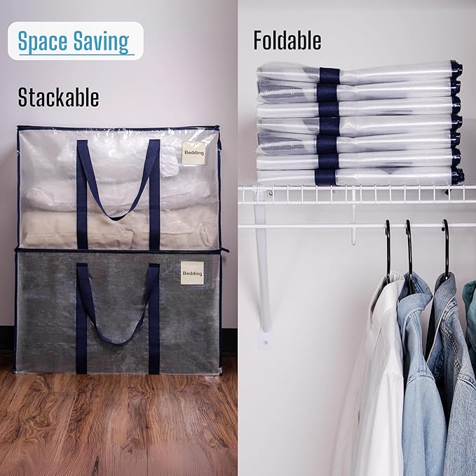 VENO 2 Pack Moving Bags and Large Christmas Decoration Storage Bins with lids. Alternative to Moving Boxes, Packing Supplies for College. Heavy Duty Totes (Clear, 2 Pack)