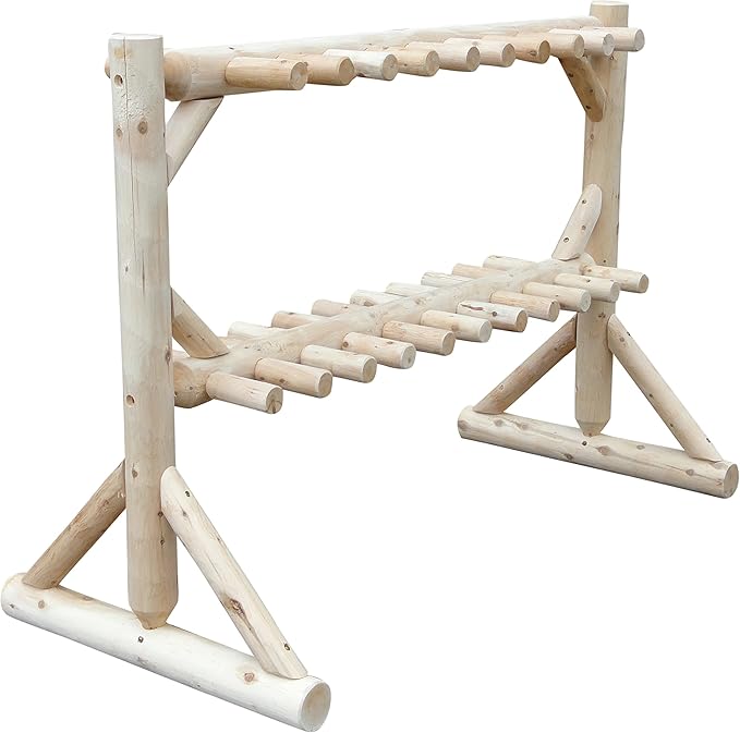 17-Place Freestanding Log Ski Rack Holder, Indoor & Outdoor Snowboard Racks, Standing Storage, Garage Racks for Snow Skis, Durable Snowboard Rack Garage Storage Organizer - Natural + 15" Anchor Kit