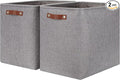 HNZIGE Tall Storage Baskets for Shelves, Rectangular Fabric Organizer with Handles, Decorative Closet Storage Bins (Grey)