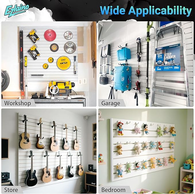 Ezlaino Slat Wall 4 FT x 8 FT, PVC Slat Wall Paneling, Upgraded & Thickened for Long-Lasting Durability, Easy to Install, Compatible with Most Hooks, Ideal for Garage Storage & Decoration, White