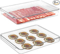 vacane Stackable Freezer Organizer, Flat Produce Saver Sliced Cheese Container with Lids, Freezer Storage Containers Food Storage Tray for Fruits, Vegetables, Meat