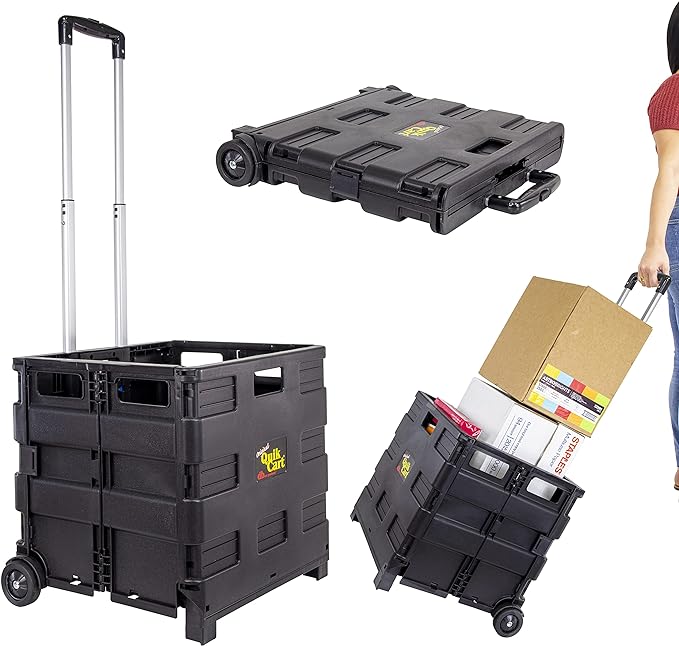 dbest products Quik Cart without Lid Travel Portable Mobile Storage Collapsible Handcart Rolling Utility Heavy Duty, Black