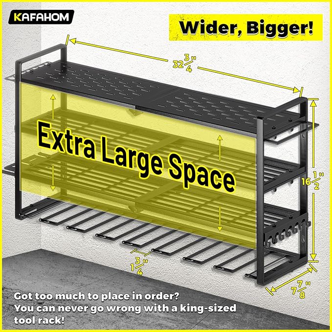 KAFAHOM Power Tool Organizer-8 Drill Holder Wall Mount，Tool Organizer and Storage rack for Garage Organization， Heavy Duty Metal Tool Shelf with Air tool/Screwdriver/Hammer/Plier Holder